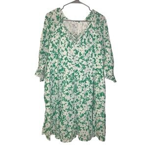 Sonoma Plus Size 3/4 Sleeve Floral Green and White Dress size XXL